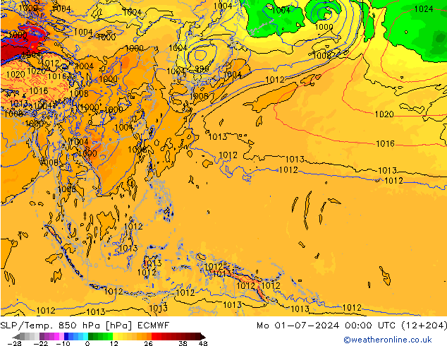 SLP/Temp. 850 hPa ECMWF lun 01.07.2024 00 UTC