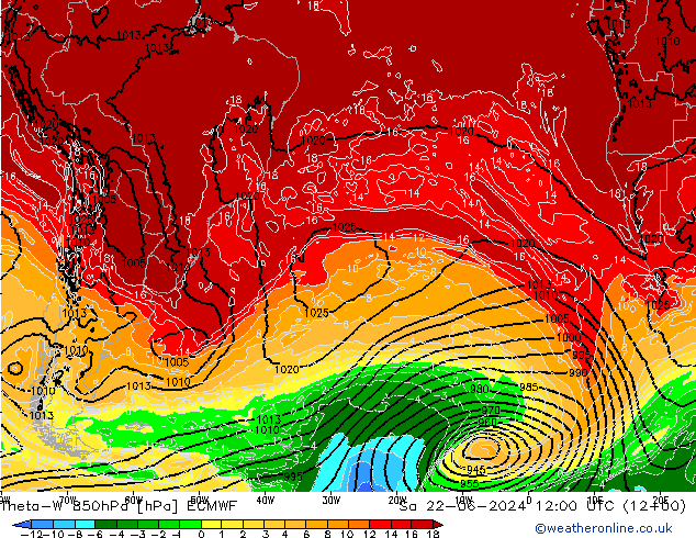 Theta-W 850hPa ECMWF sab 22.06.2024 12 UTC