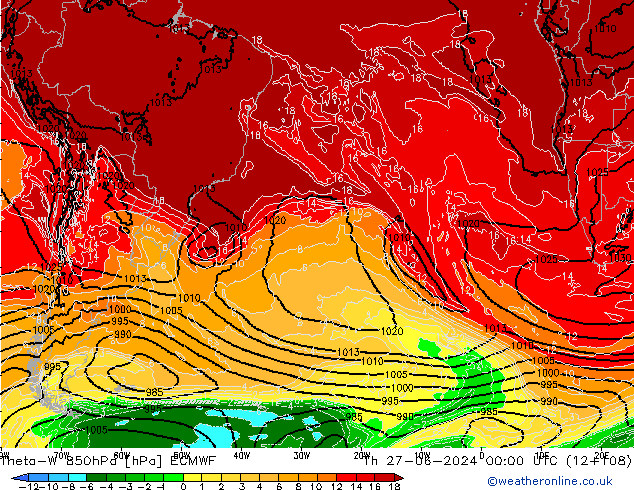 Theta-W 850hPa ECMWF jeu 27.06.2024 00 UTC