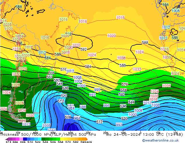 500-1000 hPa Kalınlığı ECMWF Pzt 24.06.2024 12 UTC