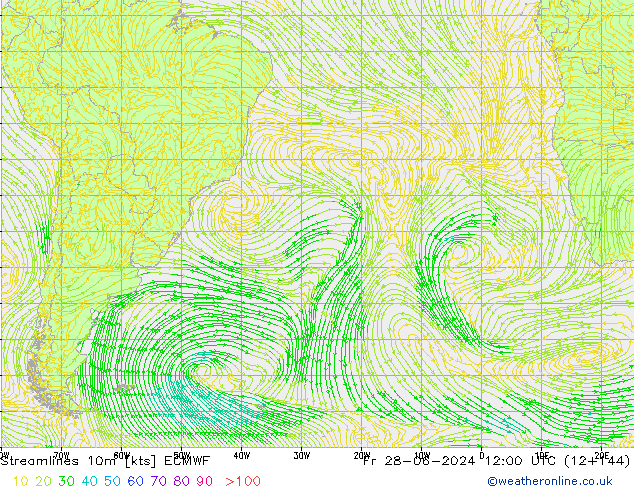 Streamlines 10m ECMWF Fr 28.06.2024 12 UTC