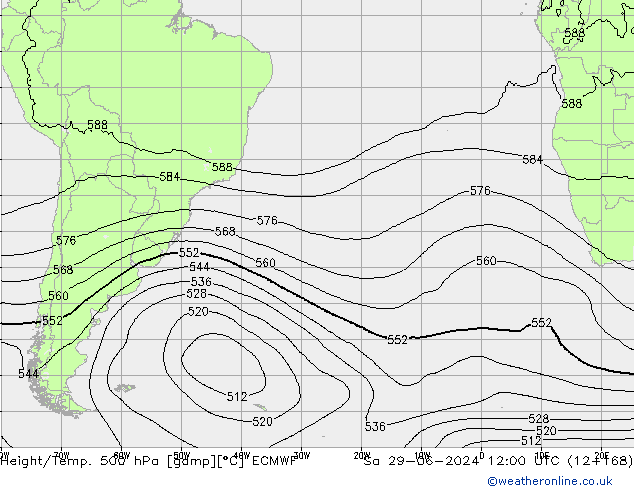 Z500/Rain (+SLP)/Z850 ECMWF sab 29.06.2024 12 UTC