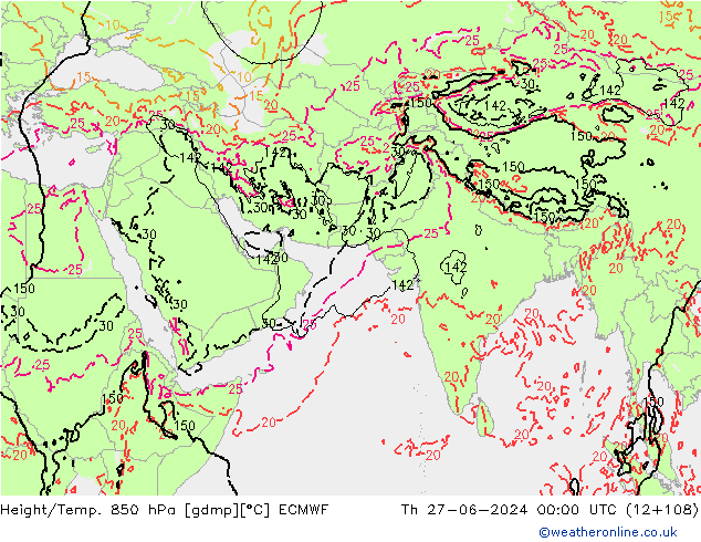 Height/Temp. 850 hPa ECMWF 星期四 27.06.2024 00 UTC