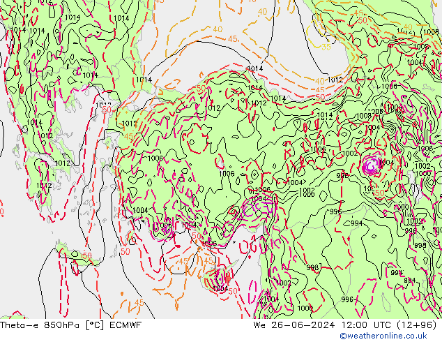 Theta-e 850hPa ECMWF We 26.06.2024 12 UTC