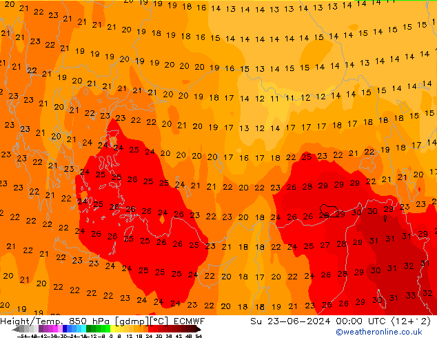 Z500/Rain (+SLP)/Z850 ECMWF Dom 23.06.2024 00 UTC