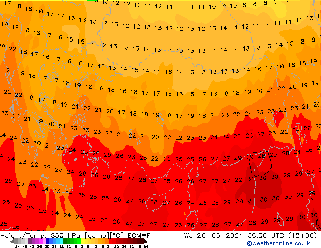 Z500/Rain (+SLP)/Z850 ECMWF mié 26.06.2024 06 UTC