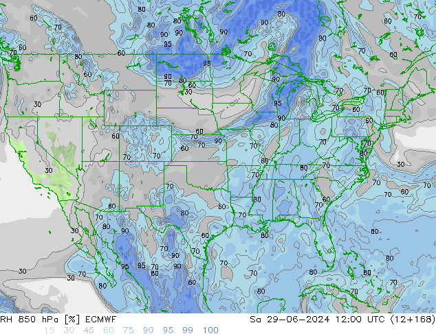 RH 850 hPa ECMWF Sa 29.06.2024 12 UTC