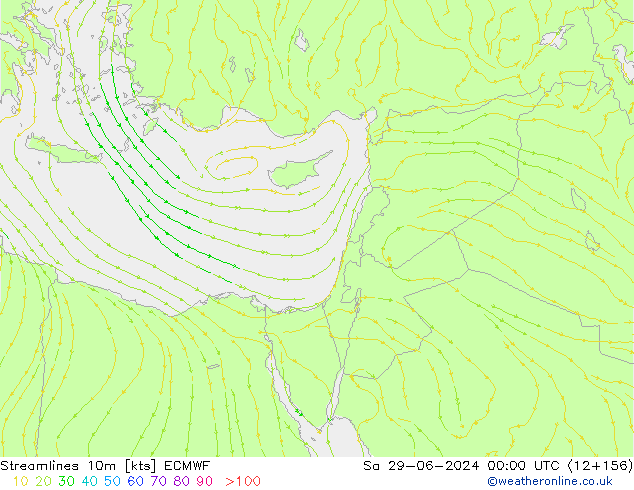 Linia prądu 10m ECMWF so. 29.06.2024 00 UTC