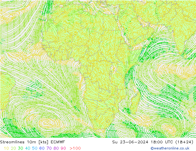 Stroomlijn 10m ECMWF zo 23.06.2024 18 UTC