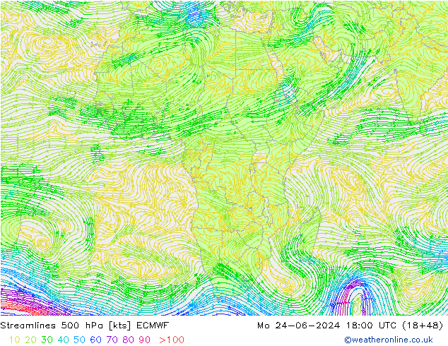 Streamlines 500 hPa ECMWF Po 24.06.2024 18 UTC