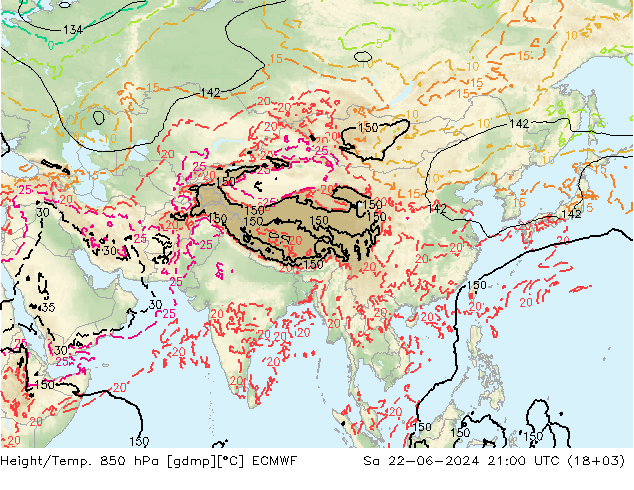 Height/Temp. 850 hPa ECMWF sab 22.06.2024 21 UTC