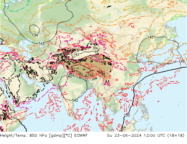 Z500/Rain (+SLP)/Z850 ECMWF  23.06.2024 12 UTC