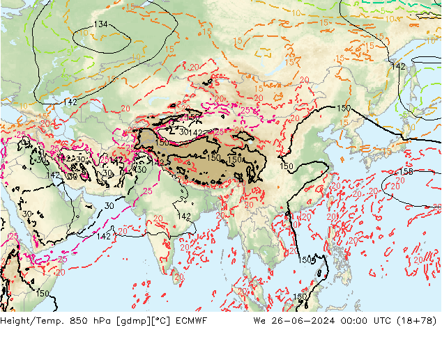 Height/Temp. 850 hPa ECMWF We 26.06.2024 00 UTC