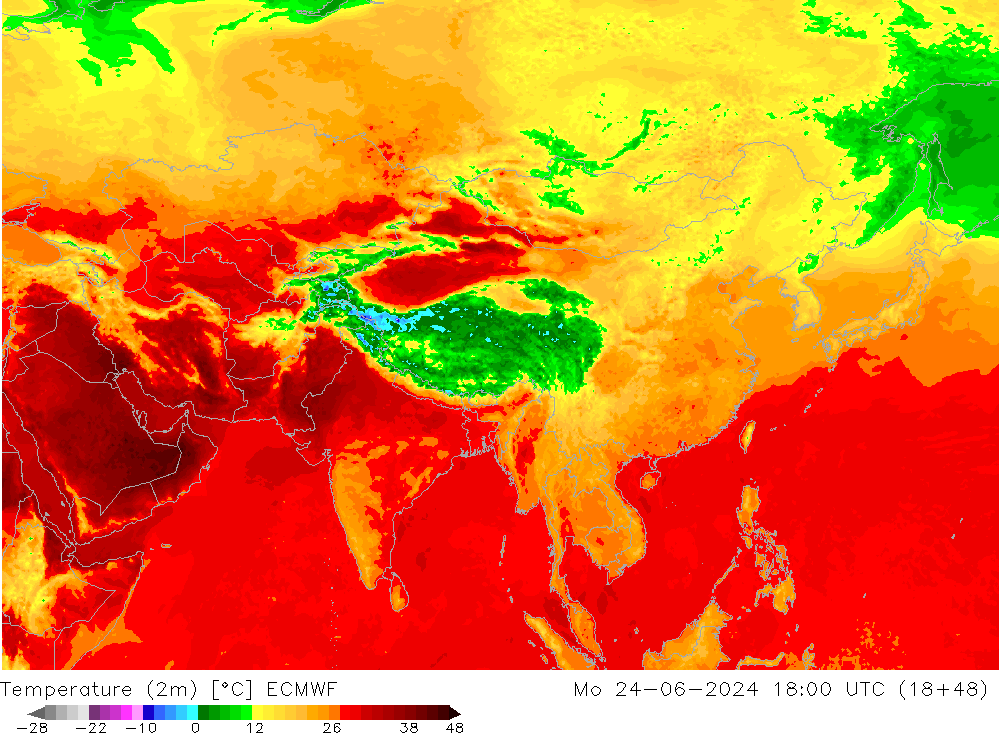 Temperature (2m) ECMWF Mo 24.06.2024 18 UTC