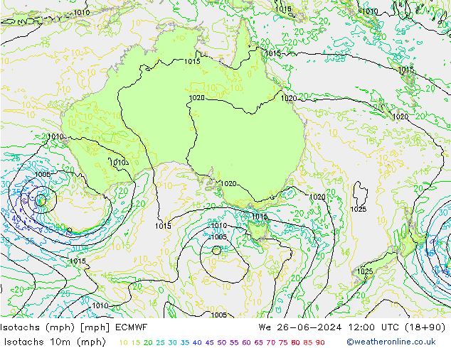 Isotachs (mph) ECMWF We 26.06.2024 12 UTC