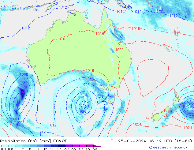 осадки (6h) ECMWF вт 25.06.2024 12 UTC