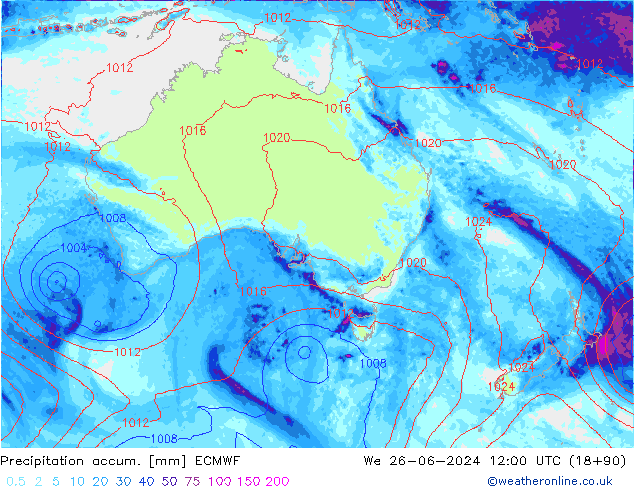 Precipitation accum. ECMWF mer 26.06.2024 12 UTC