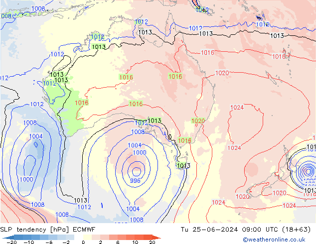 SLP tendency ECMWF Tu 25.06.2024 09 UTC