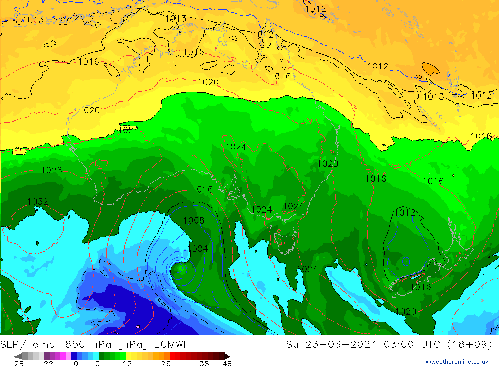 SLP/Temp. 850 hPa ECMWF Su 23.06.2024 03 UTC