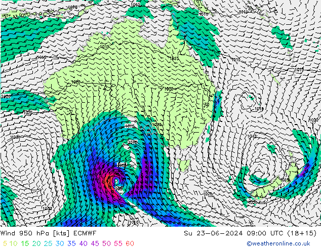 Wind 950 hPa ECMWF Ne 23.06.2024 09 UTC