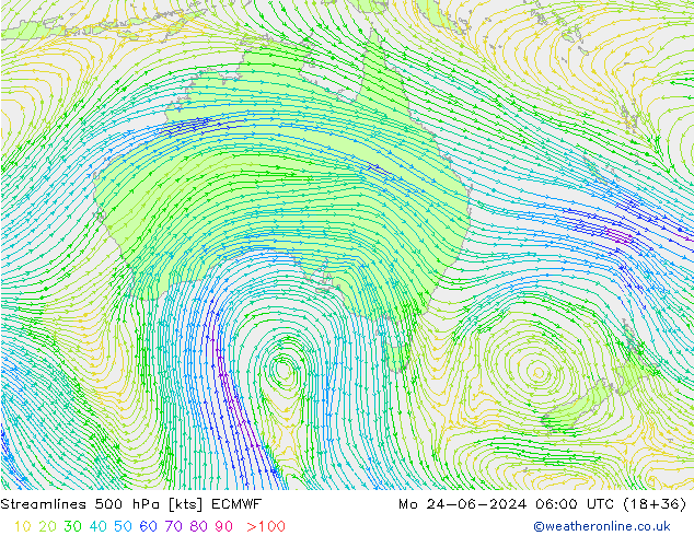 ветер 500 гПа ECMWF пн 24.06.2024 06 UTC