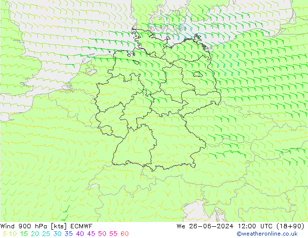 Wind 900 hPa ECMWF wo 26.06.2024 12 UTC