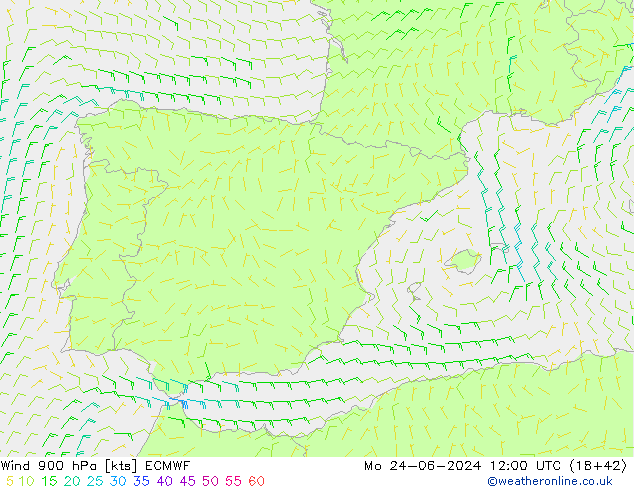 Viento 900 hPa ECMWF lun 24.06.2024 12 UTC