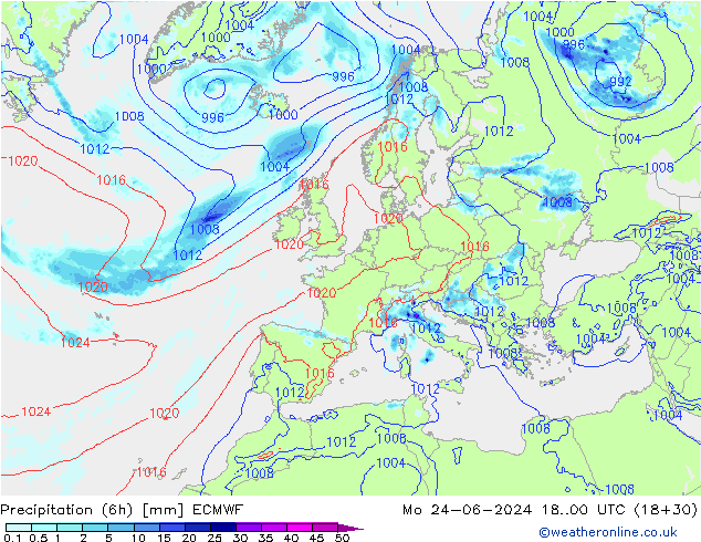 Z500/Rain (+SLP)/Z850 ECMWF Mo 24.06.2024 00 UTC