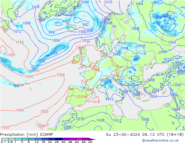 Niederschlag ECMWF So 23.06.2024 12 UTC