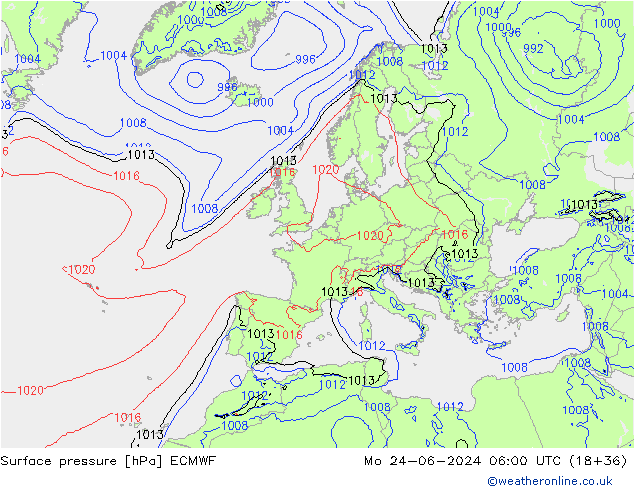 Atmosférický tlak ECMWF Po 24.06.2024 06 UTC