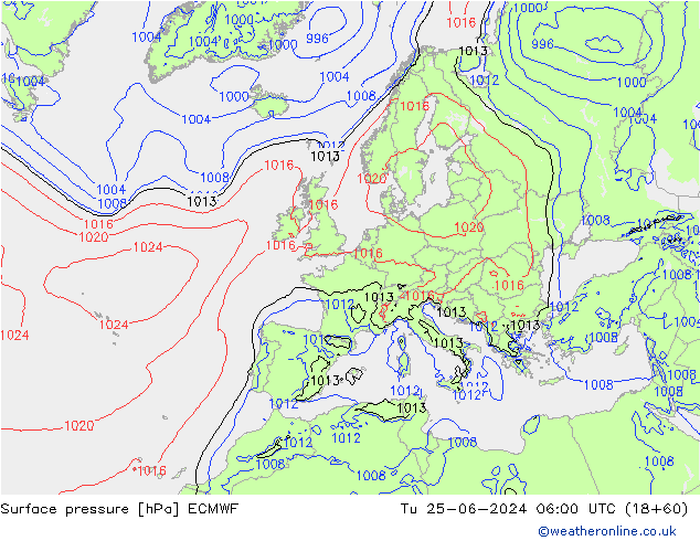 Pressione al suolo ECMWF mar 25.06.2024 06 UTC