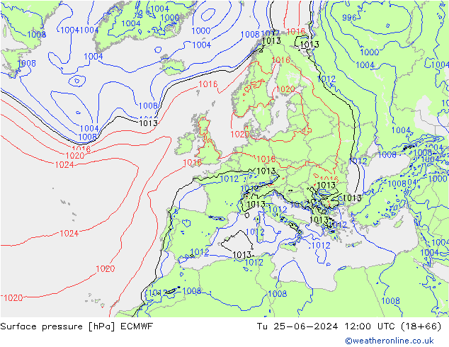 Pressione al suolo ECMWF mar 25.06.2024 12 UTC