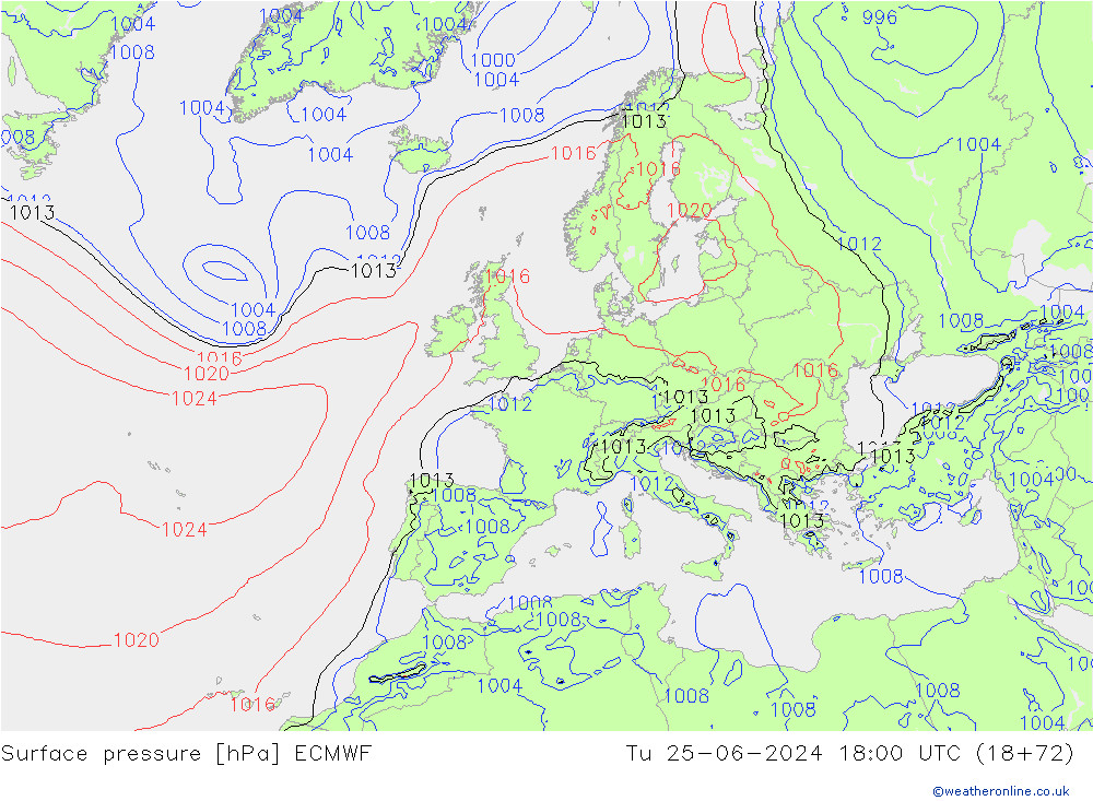 Yer basıncı ECMWF Sa 25.06.2024 18 UTC