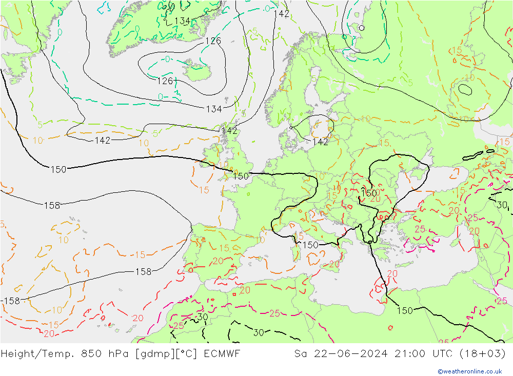 Height/Temp. 850 hPa ECMWF sab 22.06.2024 21 UTC