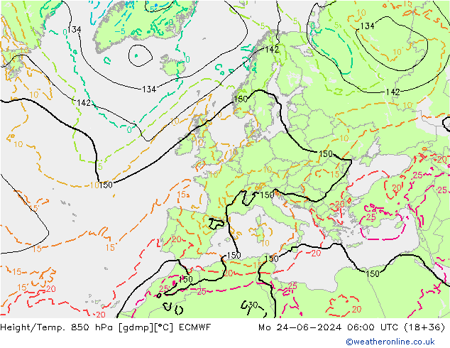 Z500/Rain (+SLP)/Z850 ECMWF Mo 24.06.2024 06 UTC