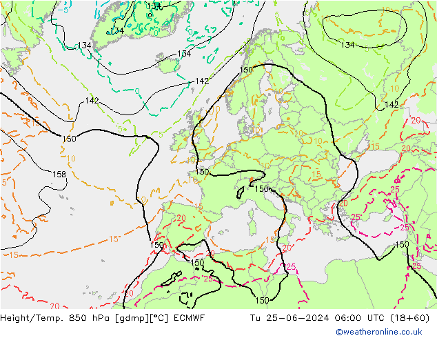 Height/Temp. 850 hPa ECMWF mar 25.06.2024 06 UTC