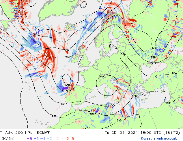 T-Adv. 500 hPa ECMWF mar 25.06.2024 18 UTC