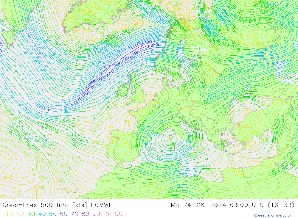 ветер 500 гПа ECMWF пн 24.06.2024 03 UTC