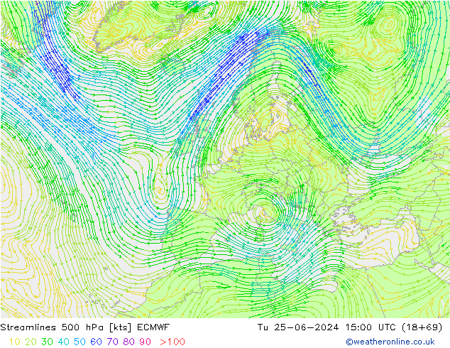 Linea di flusso 500 hPa ECMWF mar 25.06.2024 15 UTC