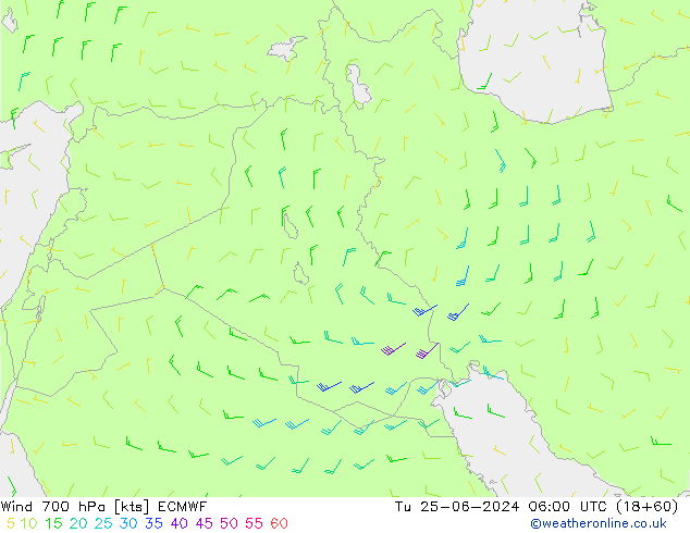 Viento 700 hPa ECMWF mar 25.06.2024 06 UTC