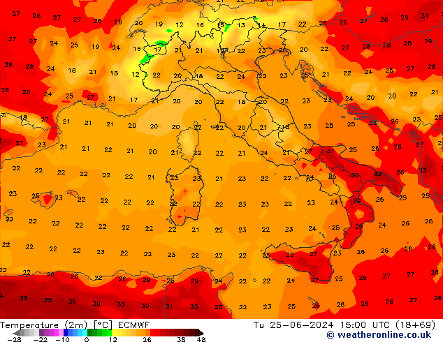 Sıcaklık Haritası (2m) ECMWF Sa 25.06.2024 15 UTC