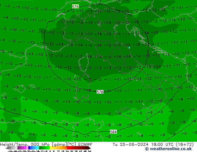 Z500/Rain (+SLP)/Z850 ECMWF Tu 25.06.2024 18 UTC