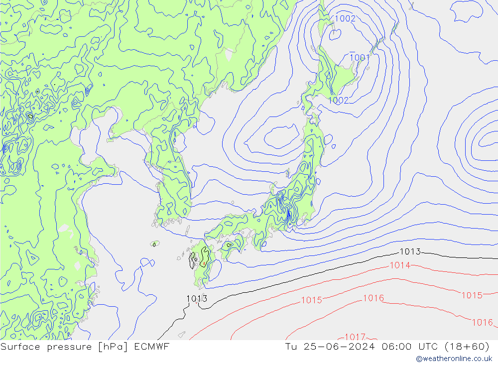 Presión superficial ECMWF mar 25.06.2024 06 UTC