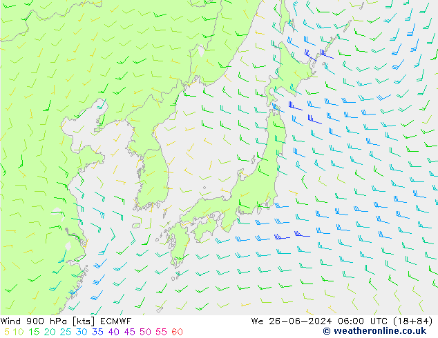 Wind 900 hPa ECMWF We 26.06.2024 06 UTC