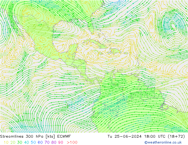 Streamlines 300 hPa ECMWF Tu 25.06.2024 18 UTC