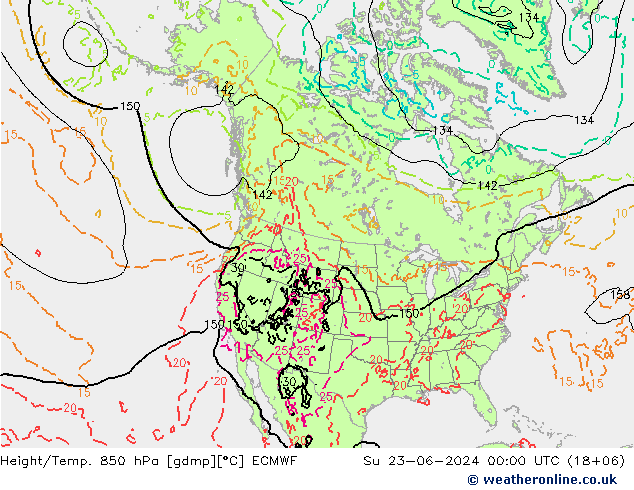 Z500/Rain (+SLP)/Z850 ECMWF nie. 23.06.2024 00 UTC