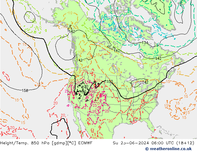 Géop./Temp. 850 hPa ECMWF dim 23.06.2024 06 UTC
