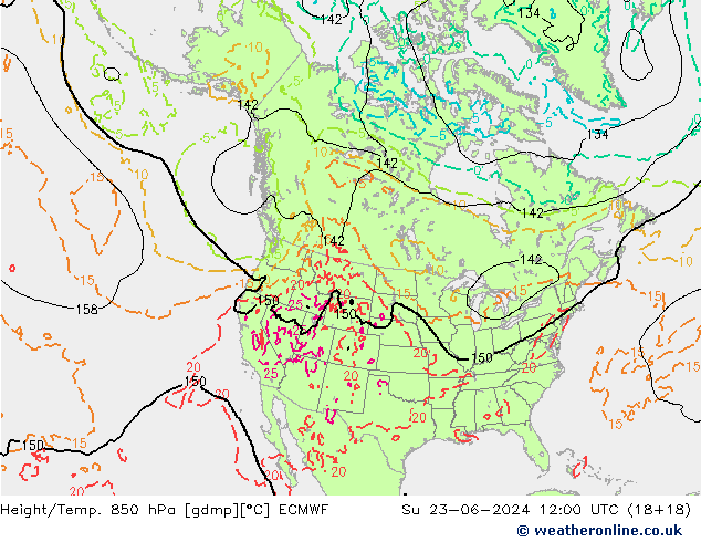 Z500/Yağmur (+YB)/Z850 ECMWF Paz 23.06.2024 12 UTC