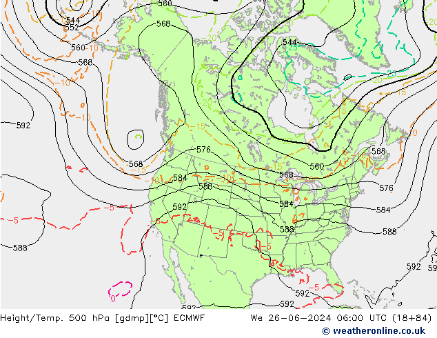 Z500/Yağmur (+YB)/Z850 ECMWF Çar 26.06.2024 06 UTC