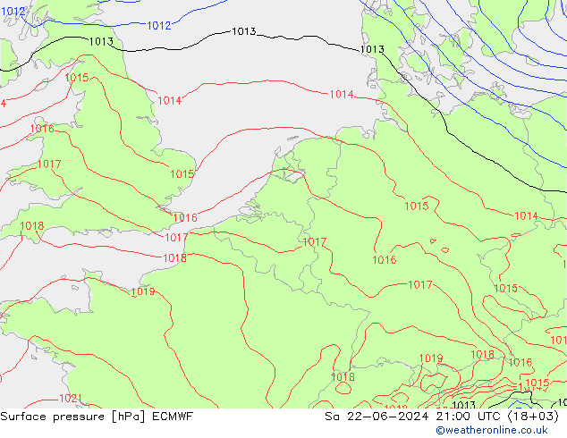 Presión superficial ECMWF sáb 22.06.2024 21 UTC
